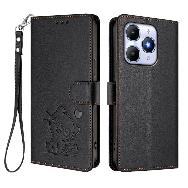 For Itel A90 4G Embossed Heart Cat Leather Phone Case with Hand Strap