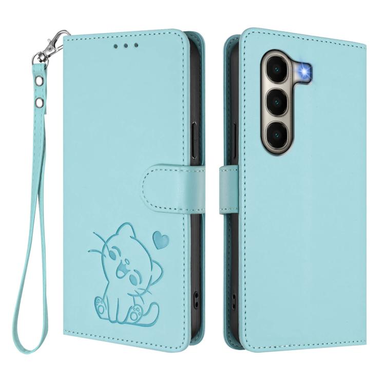 For Itel A95 5G Embossed Heart Cat Leather Phone Case with Hand Strap