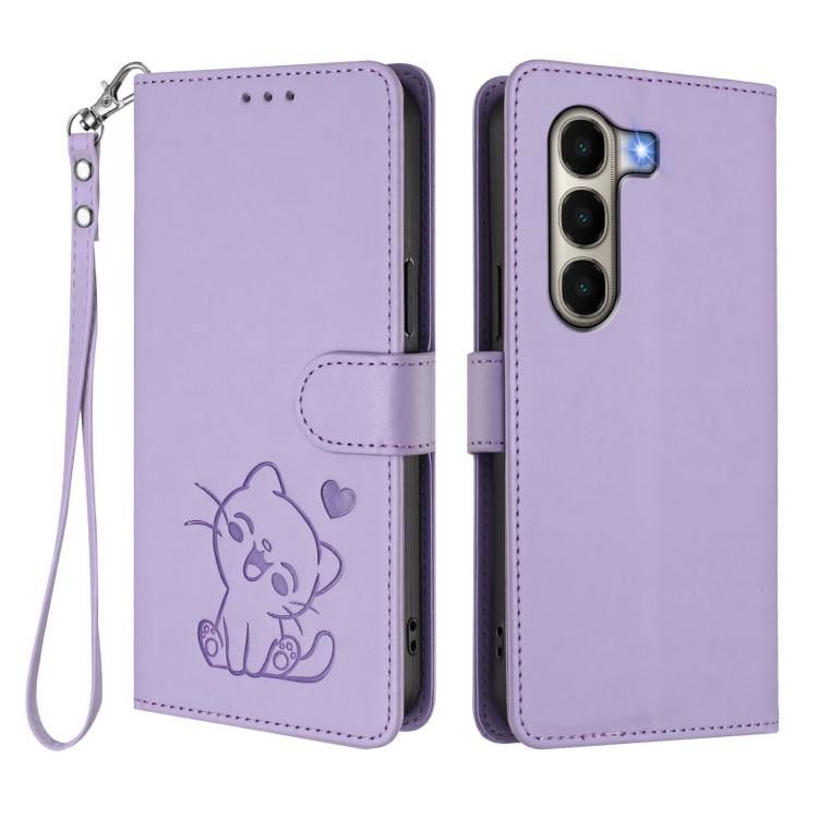 For Itel A95 5G Embossed Heart Cat Leather Phone Case with Hand Strap
