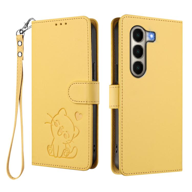 For Itel A95 5G Embossed Heart Cat Leather Phone Case with Hand Strap