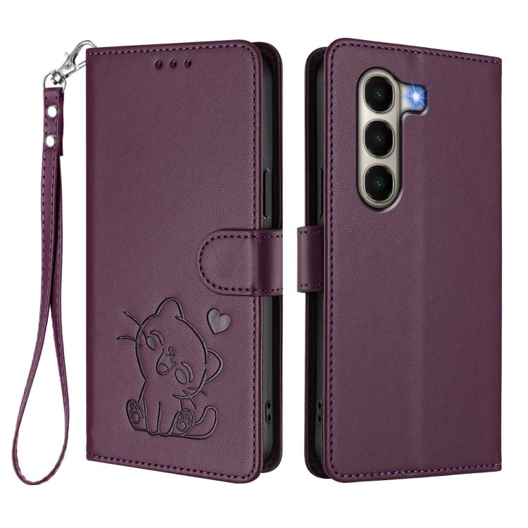 For Itel A95 5G Embossed Heart Cat Leather Phone Case with Hand Strap
