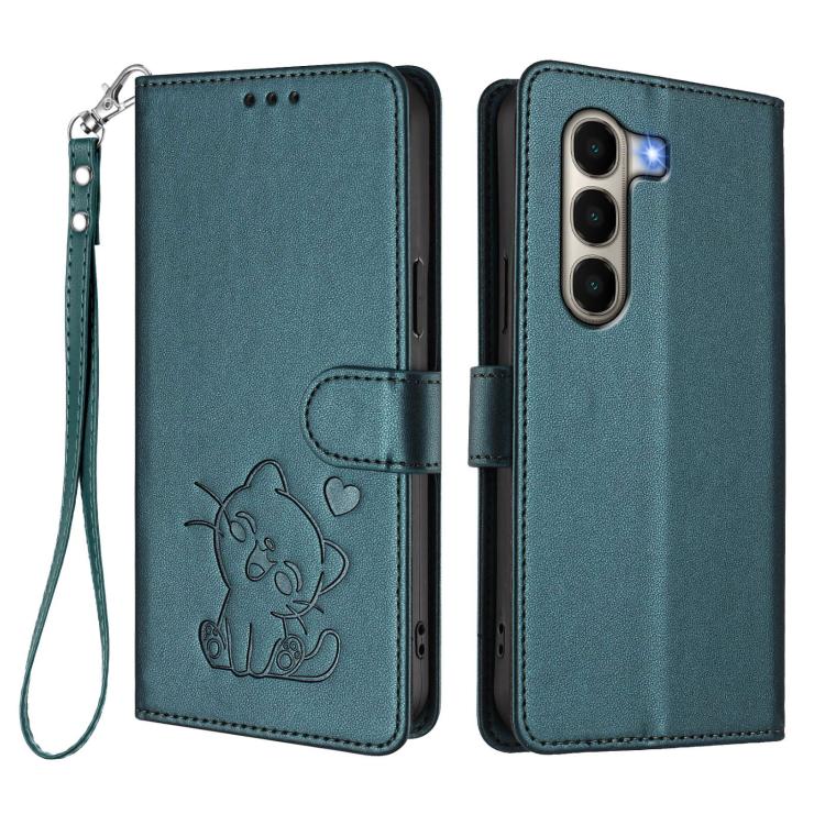 For Itel A95 5G Embossed Heart Cat Leather Phone Case with Hand Strap