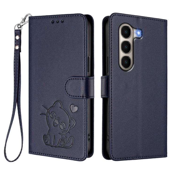 For Itel A95 5G Embossed Heart Cat Leather Phone Case with Hand Strap