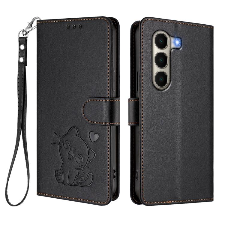 For Itel A95 5G Embossed Heart Cat Leather Phone Case with Hand Strap