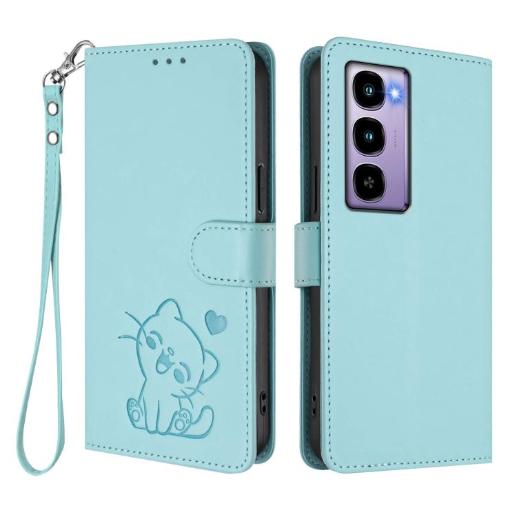 For Itel City 100 Embossed Heart Cat Leather Phone Case with Hand Strap