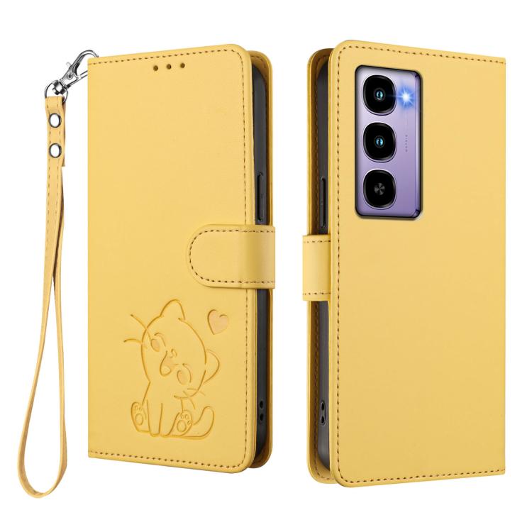 For Itel City 100 Embossed Heart Cat Leather Phone Case with Hand Strap
