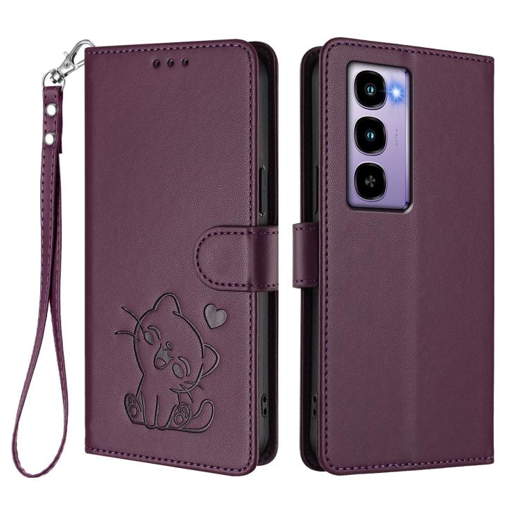 For Itel City 100 Embossed Heart Cat Leather Phone Case with Hand Strap