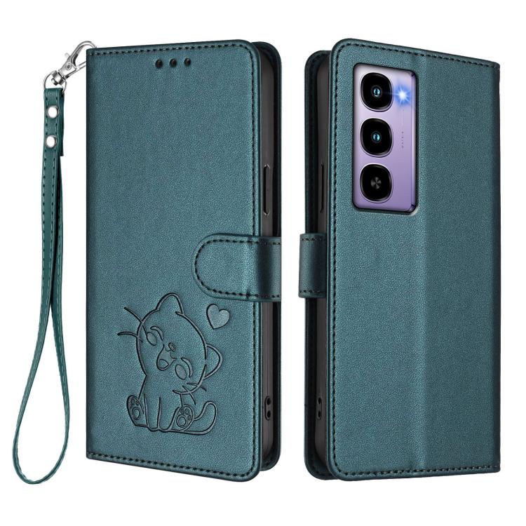 For Itel City 100 Embossed Heart Cat Leather Phone Case with Hand Strap