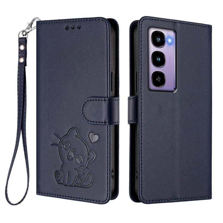 For Itel City 100 Embossed Heart Cat Leather Phone Case with Hand Strap