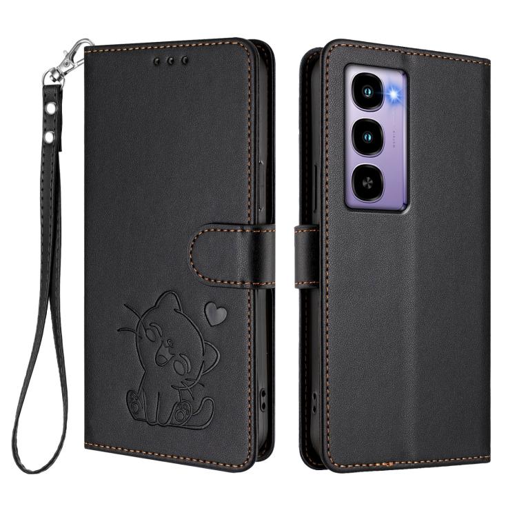 For Itel City 100 Embossed Heart Cat Leather Phone Case with Hand Strap