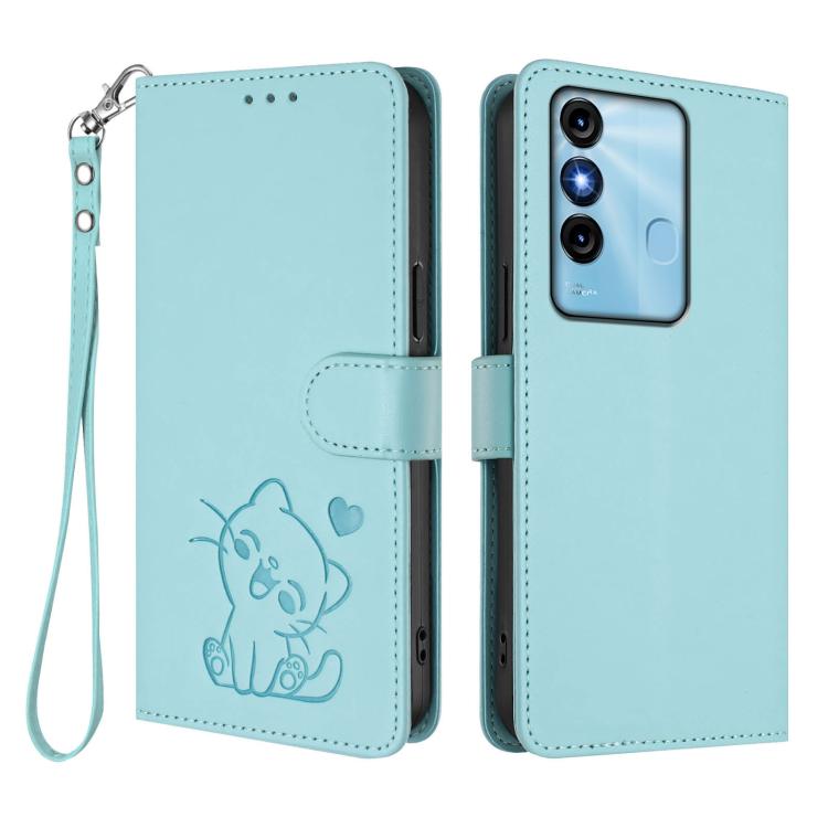 For Itel P38 / S17 / Vision 3 Embossed Heart Cat Leather Phone Case with Hand Strap