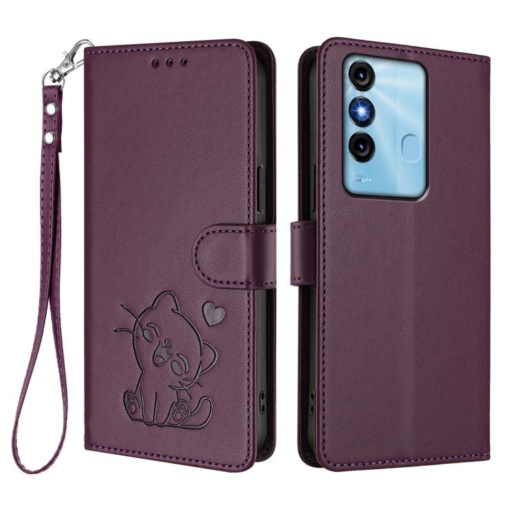 For Itel P38 / S17 / Vision 3 Embossed Heart Cat Leather Phone Case with Hand Strap