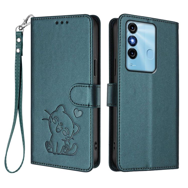 For Itel P38 / S17 / Vision 3 Embossed Heart Cat Leather Phone Case with Hand Strap