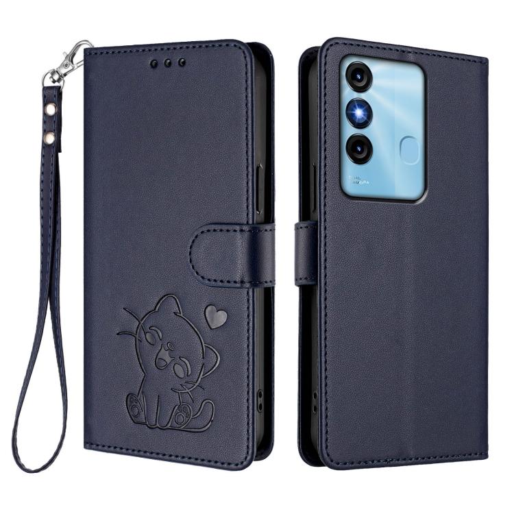For Itel P38 / S17 / Vision 3 Embossed Heart Cat Leather Phone Case with Hand Strap