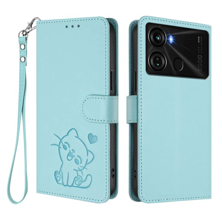 For Itel P40 Embossed Heart Cat Leather Phone Case with Hand Strap