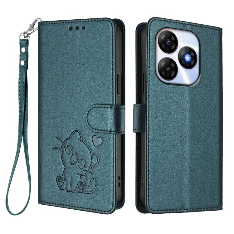For Itel P55 4G / Smart 8 Embossed Heart Cat Leather Phone Case with Hand Strap