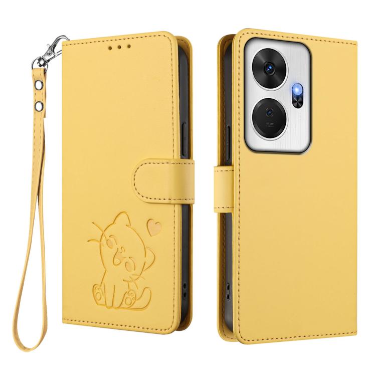 For Itel P55+ Embossed Heart Cat Leather Phone Case with Hand Strap