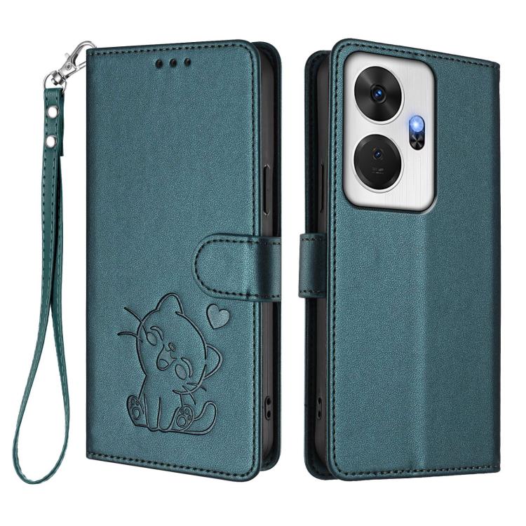 For Itel P55+ Embossed Heart Cat Leather Phone Case with Hand Strap
