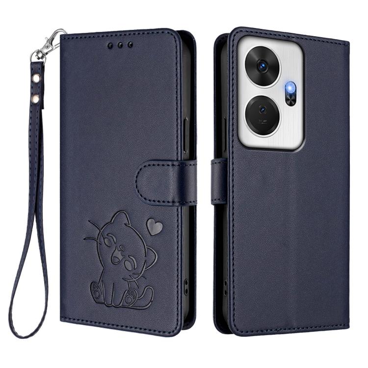 For Itel P55+ Embossed Heart Cat Leather Phone Case with Hand Strap