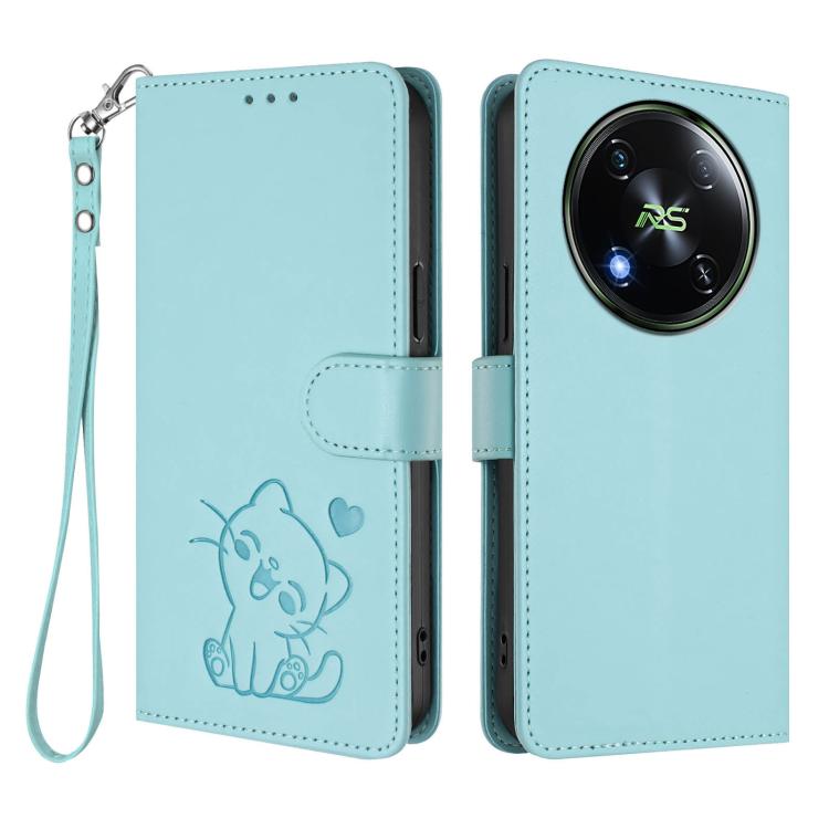 For Itel RS4 / S666LN Embossed Heart Cat Leather Phone Case with Hand Strap