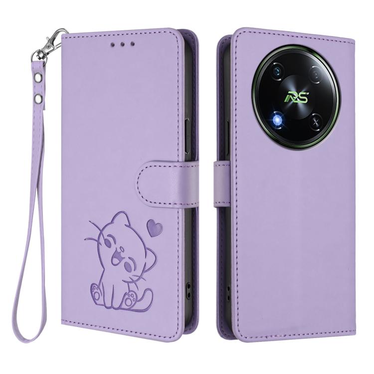 For Itel RS4 / S666LN Embossed Heart Cat Leather Phone Case with Hand Strap