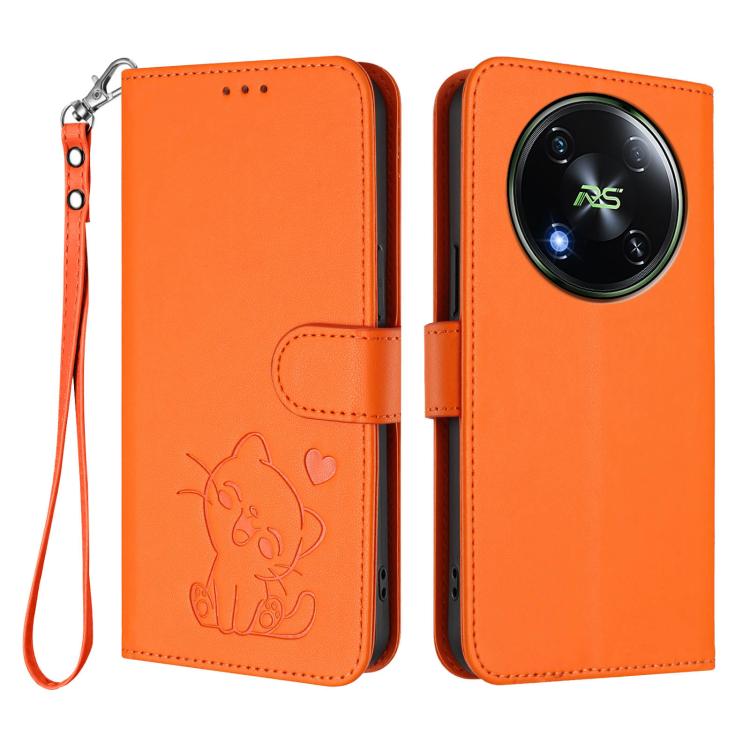 For Itel RS4 / S666LN Embossed Heart Cat Leather Phone Case with Hand Strap