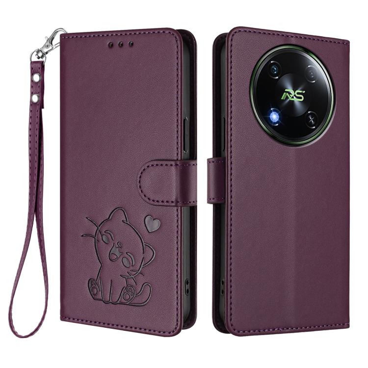 For Itel RS4 / S666LN Embossed Heart Cat Leather Phone Case with Hand Strap