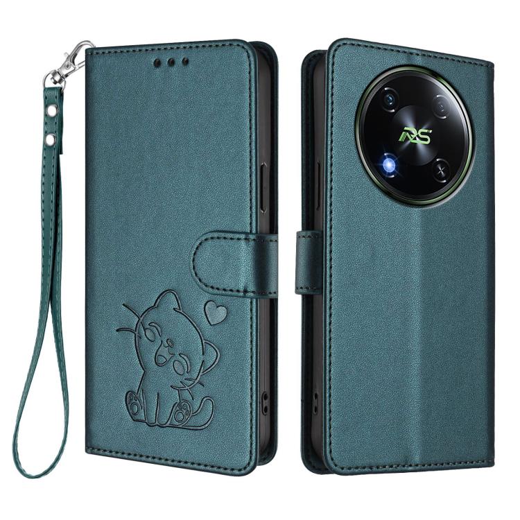 For Itel RS4 / S666LN Embossed Heart Cat Leather Phone Case with Hand Strap