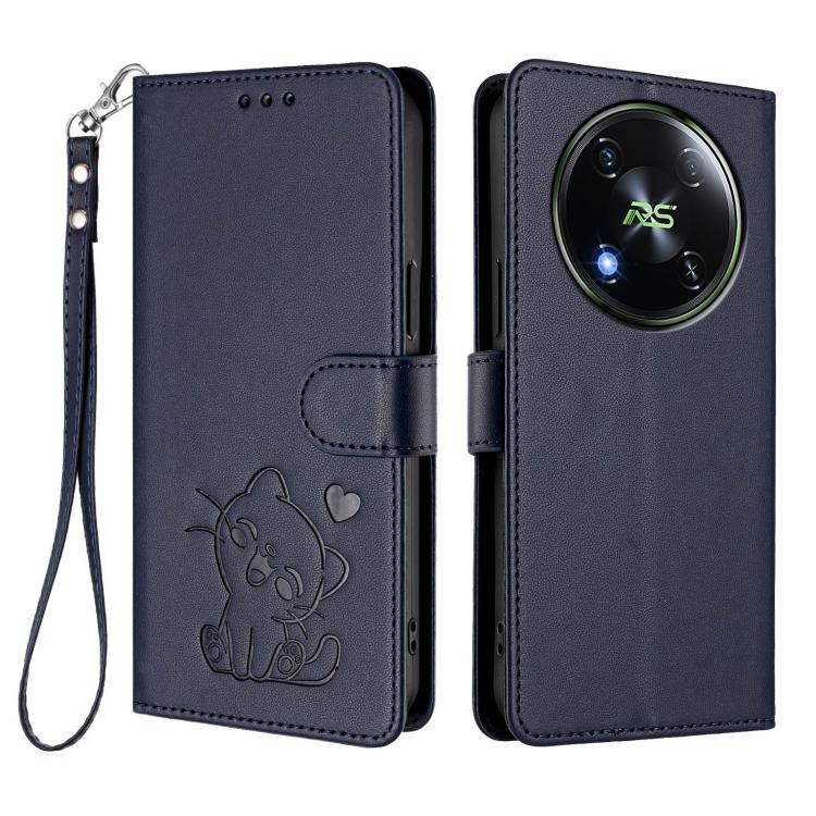 For Itel RS4 / S666LN Embossed Heart Cat Leather Phone Case with Hand Strap