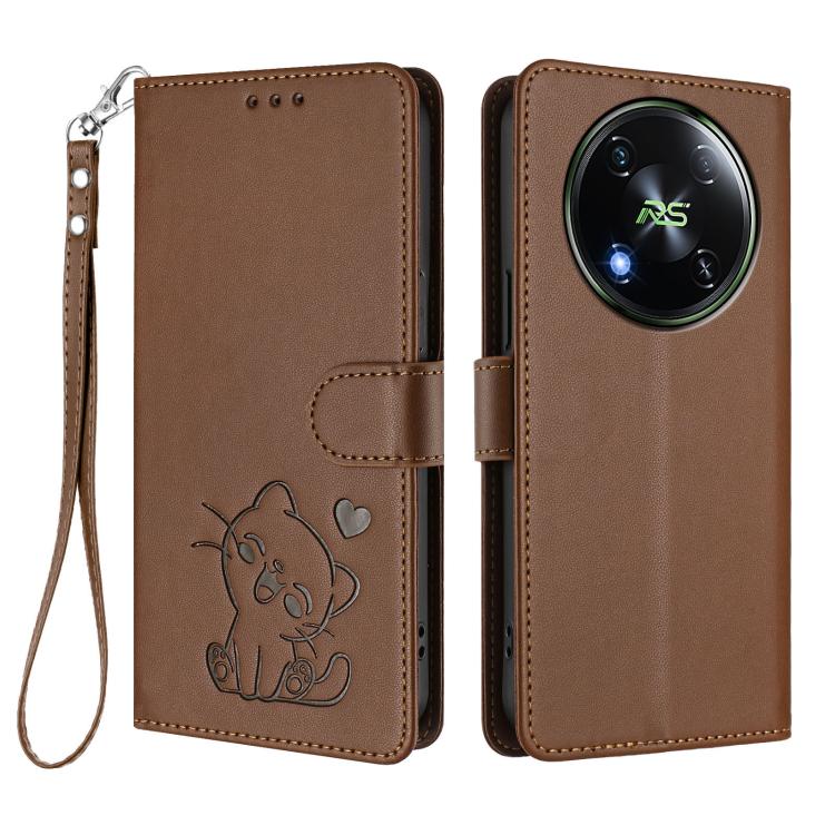 For Itel RS4 / S666LN Embossed Heart Cat Leather Phone Case with Hand Strap