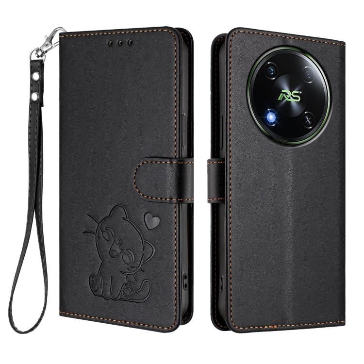 For Itel RS4 / S666LN Embossed Heart Cat Leather Phone Case with Hand Strap