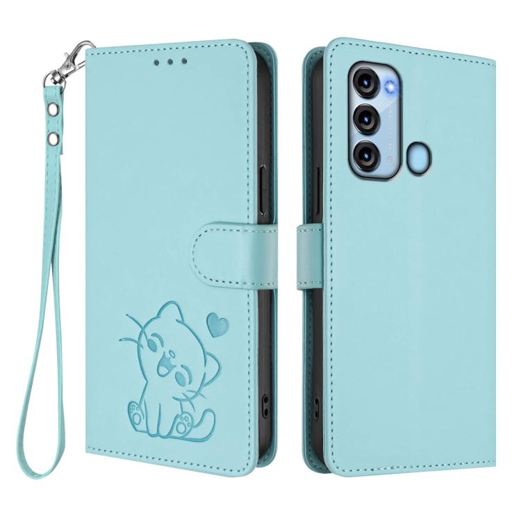 For Itel S17 / S661W / Vision 3 Embossed Heart Cat Leather Phone Case with Hand Strap