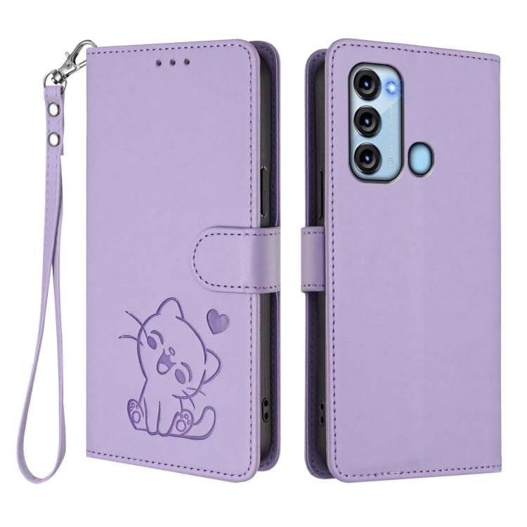 For Itel S17 / S661W / Vision 3 Embossed Heart Cat Leather Phone Case with Hand Strap