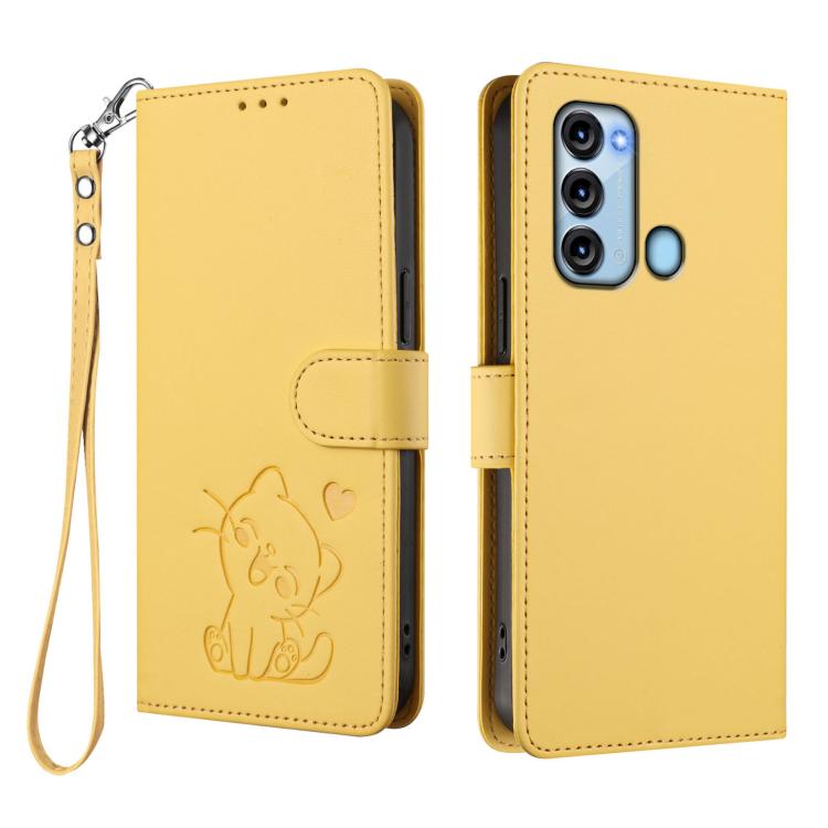 For Itel S17 / S661W / Vision 3 Embossed Heart Cat Leather Phone Case with Hand Strap