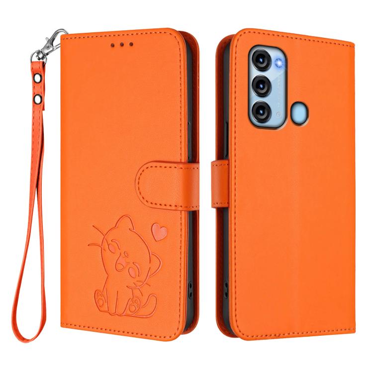 For Itel S17 / S661W / Vision 3 Embossed Heart Cat Leather Phone Case with Hand Strap