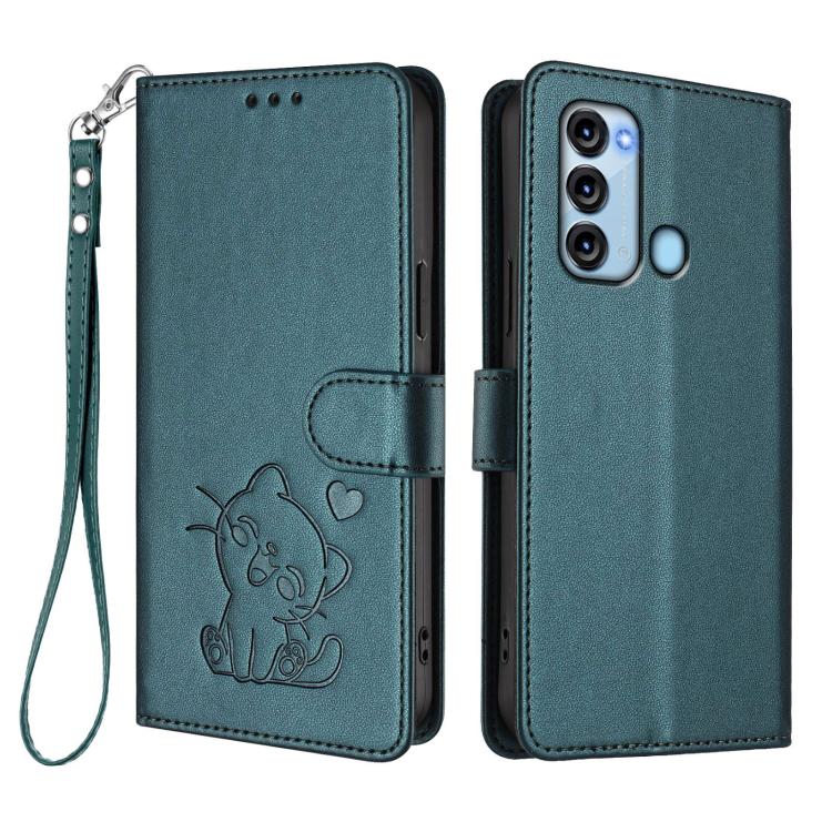 For Itel S17 / S661W / Vision 3 Embossed Heart Cat Leather Phone Case with Hand Strap