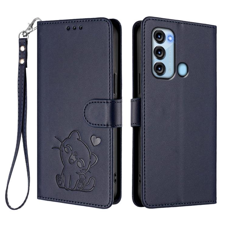 For Itel S17 / S661W / Vision 3 Embossed Heart Cat Leather Phone Case with Hand Strap
