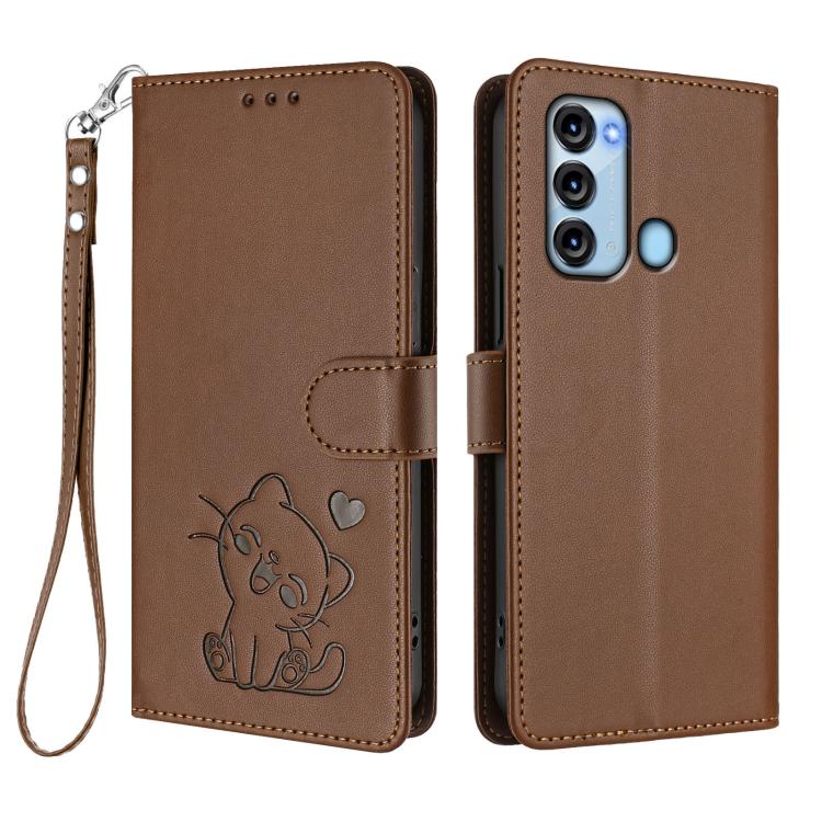 For Itel S17 / S661W / Vision 3 Embossed Heart Cat Leather Phone Case with Hand Strap