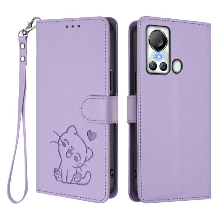 For Itel S18 / Vision 5 Embossed Heart Cat Leather Phone Case with Hand Strap