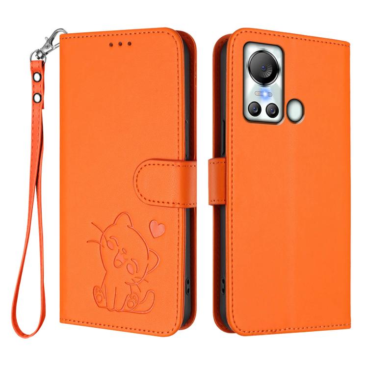For Itel S18 / Vision 5 Embossed Heart Cat Leather Phone Case with Hand Strap