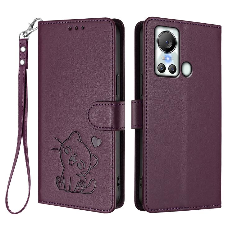 For Itel S18 / Vision 5 Embossed Heart Cat Leather Phone Case with Hand Strap