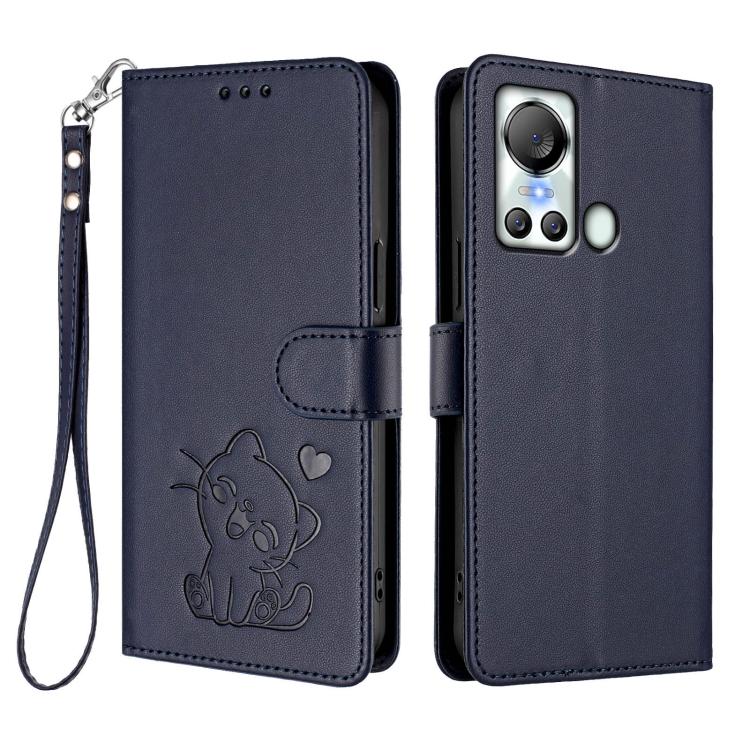 For Itel S18 / Vision 5 Embossed Heart Cat Leather Phone Case with Hand Strap