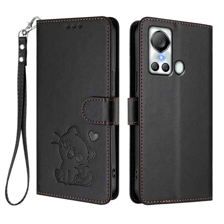 For Itel S18 / Vision 5 Embossed Heart Cat Leather Phone Case with Hand Strap