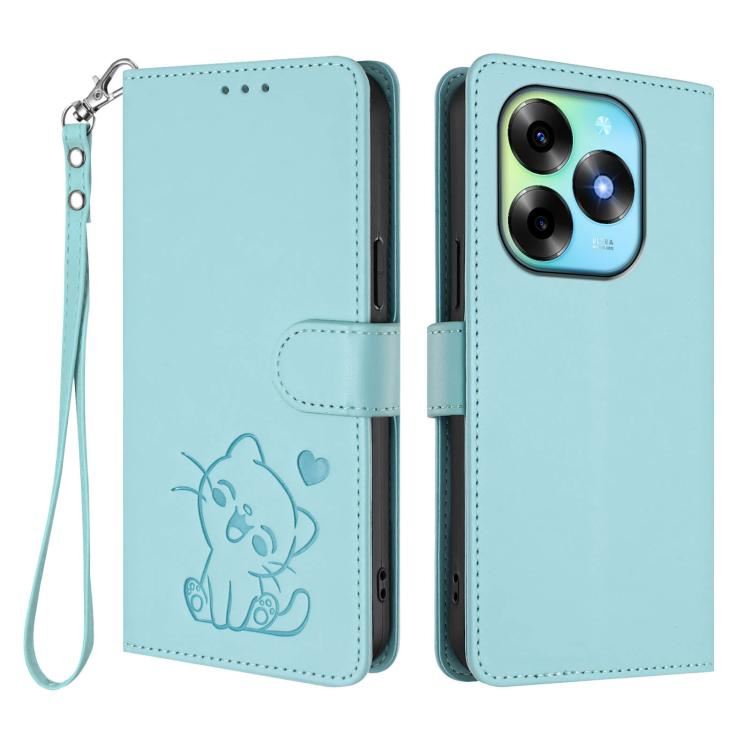 For Itel S23+ Embossed Heart Cat Leather Phone Case with Hand Strap