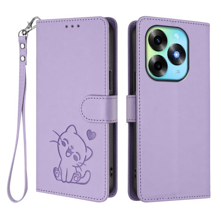 For Itel S23+ Embossed Heart Cat Leather Phone Case with Hand Strap