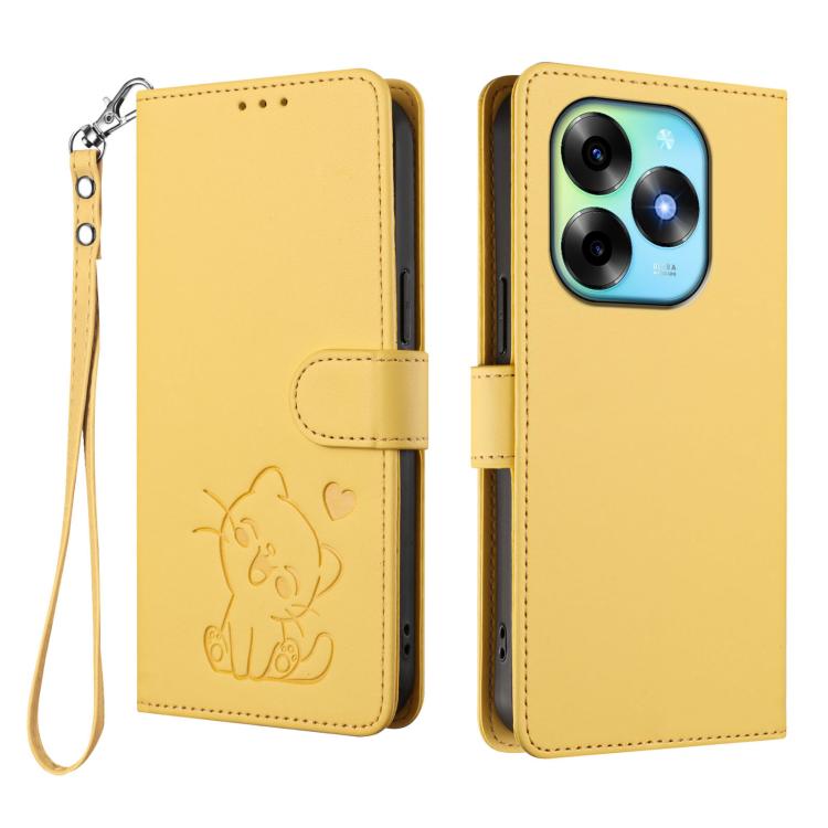 For Itel S23+ Embossed Heart Cat Leather Phone Case with Hand Strap