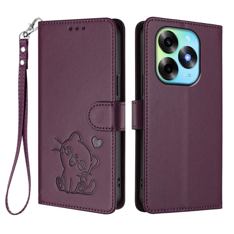 For Itel S23+ Embossed Heart Cat Leather Phone Case with Hand Strap