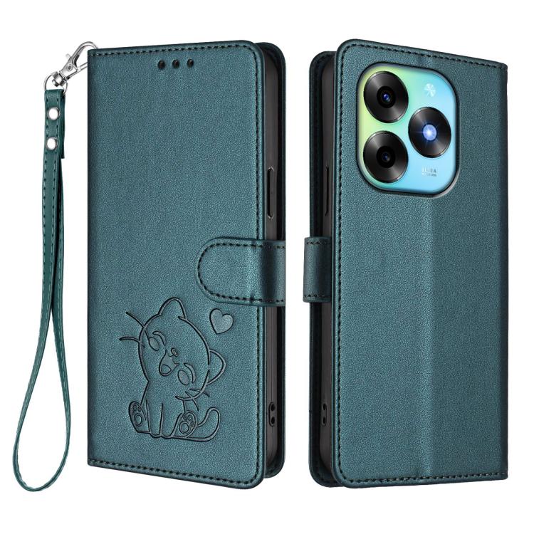 For Itel S23+ Embossed Heart Cat Leather Phone Case with Hand Strap