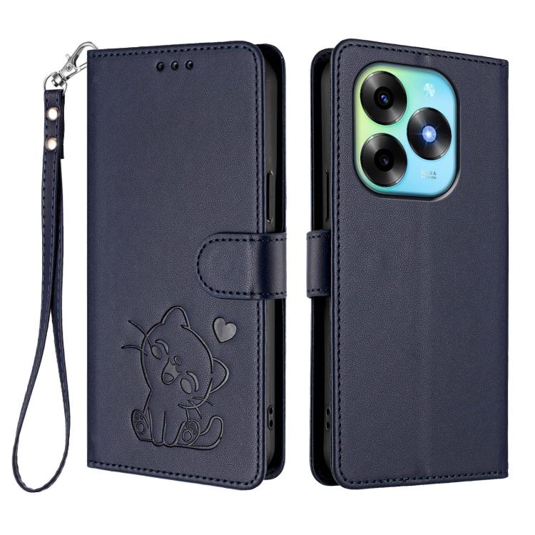For Itel S23+ Embossed Heart Cat Leather Phone Case with Hand Strap