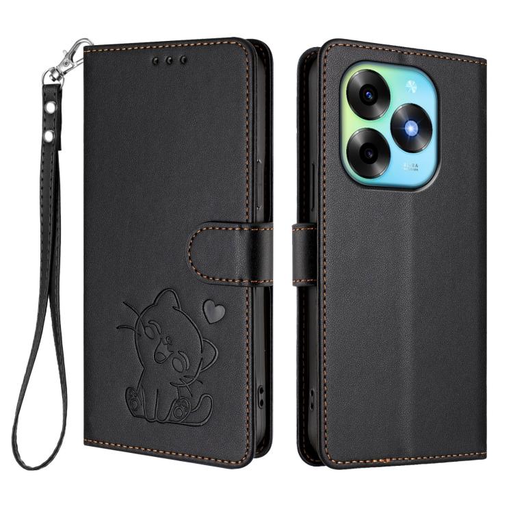For Itel S23+ Embossed Heart Cat Leather Phone Case with Hand Strap